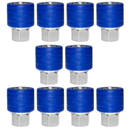 Imagem de Engate Rápido De Ar 1 4 Fêmea Azul Kit Com 10 Unidades