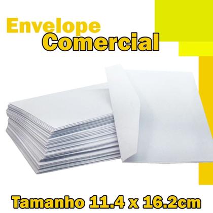 Imagem de Envelope comercial com 100 unidades,  branco, lisa, cartas, tradicional