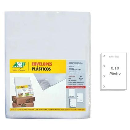 Imagem de Envelope Fichário Saco Plástico Acp 23X31Cm 4 Furos Kit 10