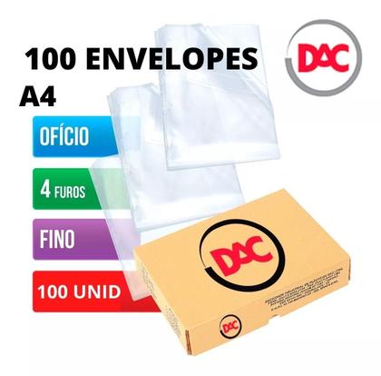 Imagem de Envelope Plástico Ofício Espessura Fino Dac 4 Furos 100 Unidades Alta Qualidade