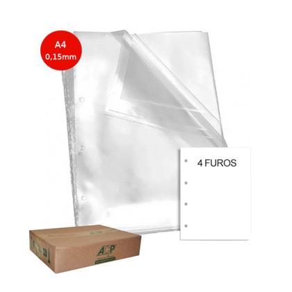 Imagem de Envelope Saco Plástico A4 Acp 0,15mm 4 Furos C/100 Grosso