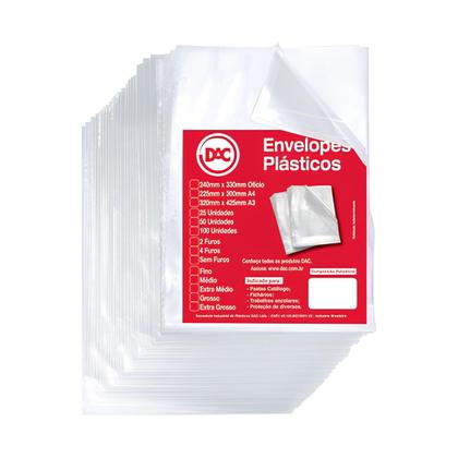 Imagem de Envelopes Plásticos 4 Furos Transparente Médio A4 Com 100 Un