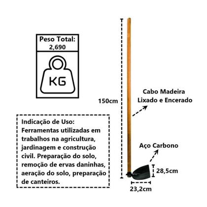 Imagem de Enxada Norte Larga N02 Em Aço Cabo Madeira Jardim 150cm