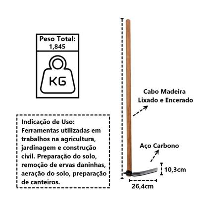 Imagem de Enxadão Estreito em Aço Cabo Madeira Agrícola Jardim 120cm