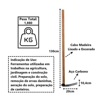 Imagem de Enxadão Estreito em Aço N02 Cabo Madeira Jardim Horta 130cm