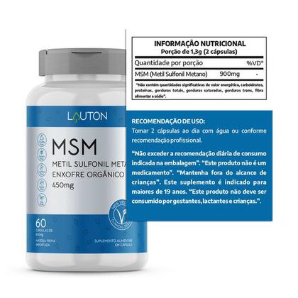 Imagem de Enxofre Orgânico 450mg Premium - MSM Metil Sulfonil Metano Vegano Lauton - Kit 3