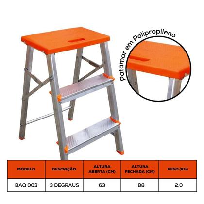 Imagem de Escada 3 Degraus Alumínio Banqueta Ágata Uso Doméstico
