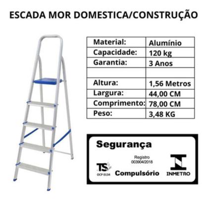 Imagem de Escada 5 Degraus Alumínio Doméstica Dobravel Forte Reforçada