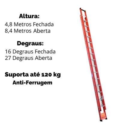 Imagem de Escada Aluminio e Fibra de Vidro Extensível 8,4 Metros Profissional 27 Degraus com Catraca