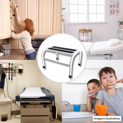 Imagem de Escada Auxiliar Para Maca Um Degrau Branca Metálica Prática Segurança Resistente