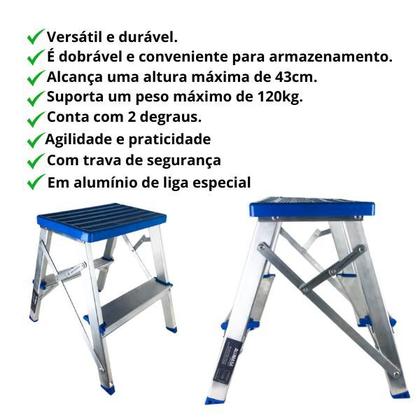 Imagem de Escada Banqueta Bilateral Prática Alumínio 2 Degraus - Alumasa