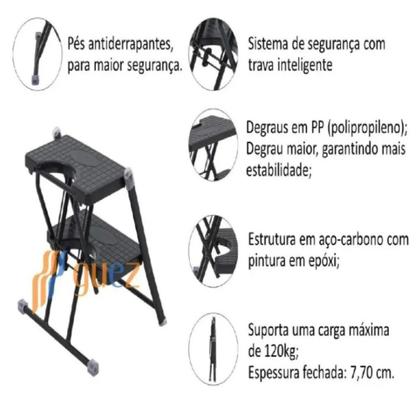 Imagem de Escada De Alcance 2 Degraus Preta Anodilar
