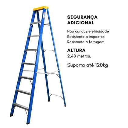 Imagem de Escada de Fibra Alumínio Tesoura Simples Premium 2,40m 8 Degraus 120kg W.Bertolo