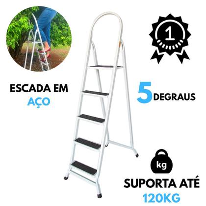 Imagem de Escada Em Aço 5 Degraus Uso Doméstico Dobrável Com Ponteiras Emborrachadas Utilaço