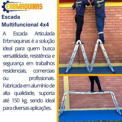 Imagem de Escada em Alumínio Articulada Dobrável 16 Degraus 4X4 Até 13 Posições Aguenta 150kg Profissional
