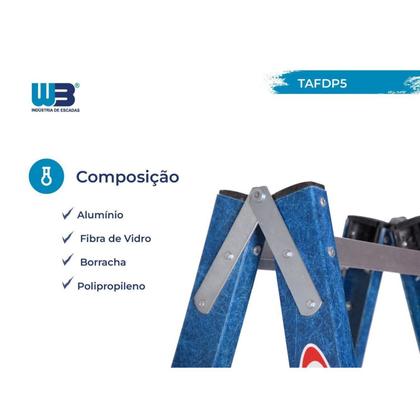 Imagem de Escada em Fibra Tesoura Dupla 5 Degraus 1,50m Premium WBertolo