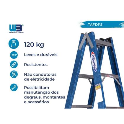 Imagem de Escada em Fibra Tesoura Dupla 5 Degraus 1,50m Premium WBertolo