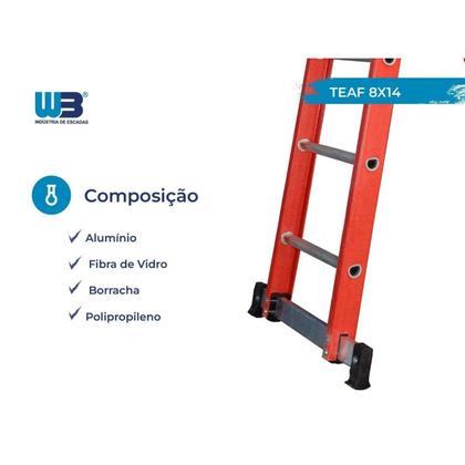 Imagem de Escada em Fibra Tesoura Extensível 8x14 Degraus 2,50x4,40m WBertolo