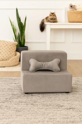 Imagem de Escada Escadinha Pet 2 Degraus Gato e Cachorro Ideal Sofá, Cama Espumada com Osso incluso Cinza