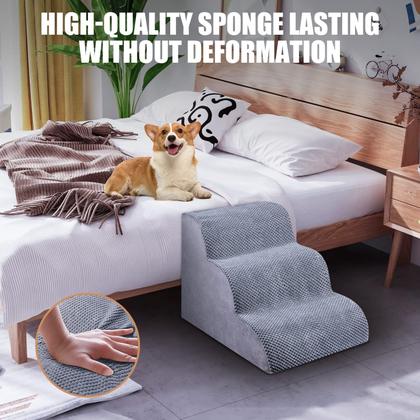 Imagem de Escada para Cães Pequenos Chic Threads - 3 Degraus para Sofás e Camas Altas