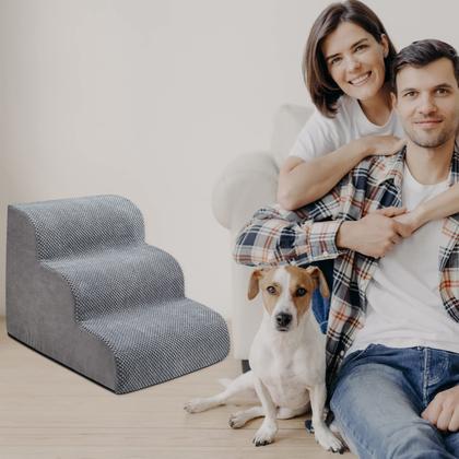 Imagem de Escada para Cães Pequenos Chic Threads - 3 Degraus para Sofás e Camas Altas
