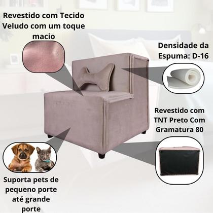 Imagem de Escada Pet Cães/Gatos 2 Degraus Para Cama E Sofá Veludo Rosa