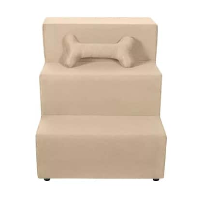 Imagem de Escada Pet Escadinha P Cachorro Gato Rampa Sede Veludo Bege