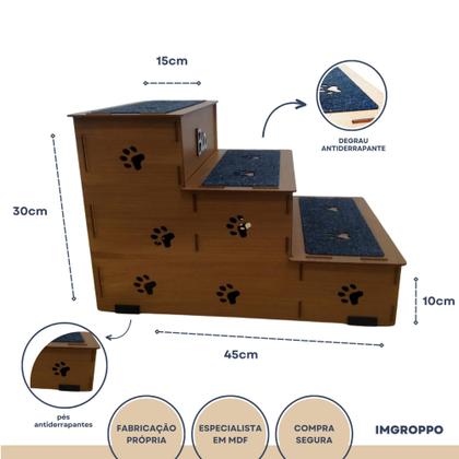 Imagem de Escada Pet Madeira Mdf 3 Degraus 30cm Personalizada