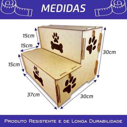 Imagem de Escada Pet P/ Cama Madeira 2 Degraus P/ Cachorro E Gato 30cm