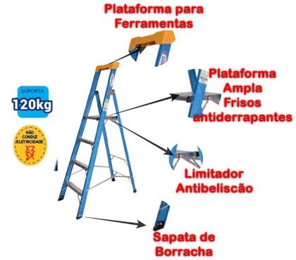 Imagem de Escada Plataforma Premium 1,20m Fibra /Alumínio Wbertolo