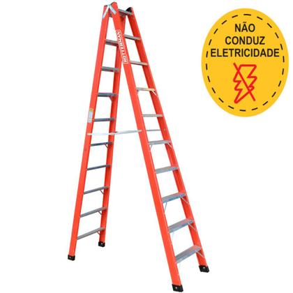 Imagem de Escada tesoura dupla em fibra de vidro 10 degraus 3,0 m - Profissional