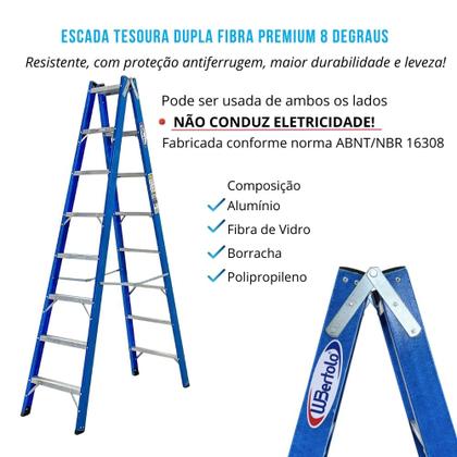 Imagem de Escada Tesoura Dupla FIBRA PREMIUM 8 degraus 2,40Mts TAFDP8 W BERTOLO