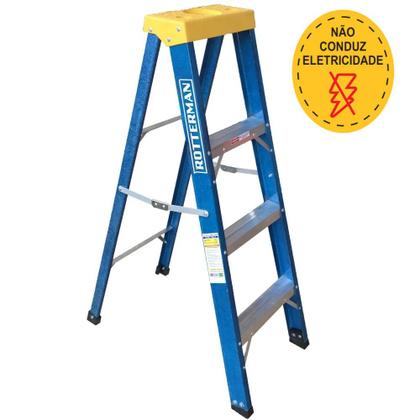 Imagem de Escada tesoura simples em fibra de vidro 3 degraus + patamar 1,20 m- Premium