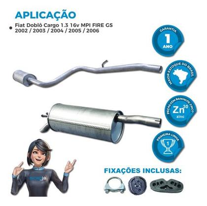 Imagem de Escapamento Abafador + Silencioso Fiat Doblô 1.3 2002 A 2006