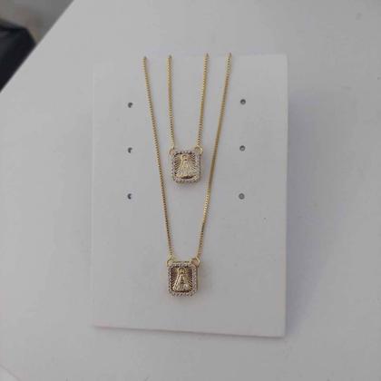 Imagem de Escapulário Colar Corrente Delicada com pingente Nossa Senhora Aparecida 60cm semijoia banhada a ouro 18k dourado com garantia Antialérgico