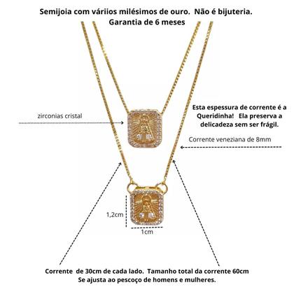 Imagem de Escapulário Colar Corrente Delicada com pingente Nossa Senhora Aparecida 60cm semijoia banhada a ouro 18k dourado com garantia Antialérgico