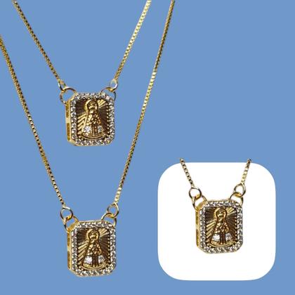 Imagem de Escapulário Colar Corrente Delicada com pingente Nossa Senhora Aparecida 60cm semijoia banhada a ouro 18k dourado com garantia Antialérgico