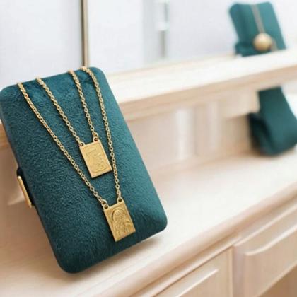 Imagem de Escapulário com pingentes religiosos lisos folheado a ouro - 60 cm