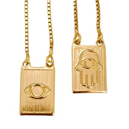 Imagem de Escapulário Olho Grego e Mão Hamsá Folheado a Ouro 18k