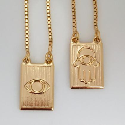 Imagem de Escapulário Olho Grego e Mão Hamsá Folheado a Ouro 18k