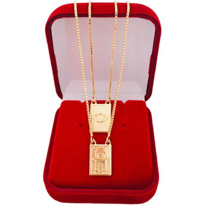 Imagem de Escapulário Olho Grego e Mão Hamsá Folheado a Ouro 18k