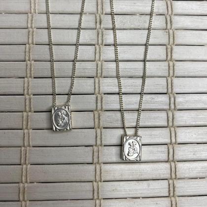 Imagem de Escapulário Prata 925 São Jorge Masculino Corrente Religiosa