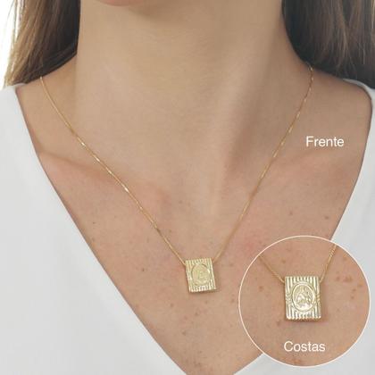 Imagem de Escapulário Prata Duplo 70cm Sagrado Coração e Nossa Senhora do Carmo - Banhado a Ouro 18k