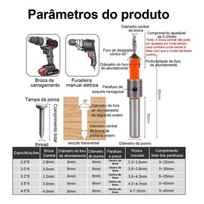 Imagem de Escareador Com Limitador Ajustavel Para Madeira Com Broca