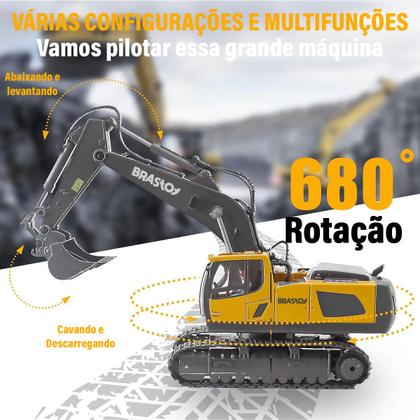Imagem de Escavadeira com Controle Remoto a Bateria Multifuncional Infantil com Luzes Sons Rotação 680 para Crianças Decoração
