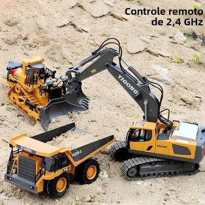 Imagem de Escavadora De Controle Remoto Para Meninos, Caminhão Basculante, Bulldozer, Carro Elétrico RC,