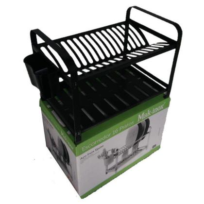 Imagem de Escorredor Aço Inox Epóxi 16 Pratos Preto- MAK-INOX