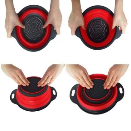 Imagem de Escorredor Alimentos e Utensílios Cozinha Retrátil Silicone Vermelho - Em Casa Tem