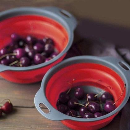 Imagem de Escorredor Alimentos e Utensílios Cozinha Retrátil Silicone Vermelho - Em Casa Tem