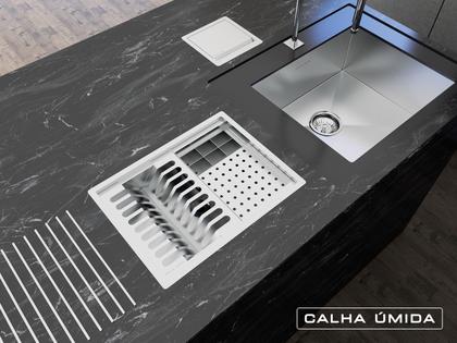 Imagem de Escorredor Calha Úmida Canal Equipado Escorredor Louça Inox Embutido